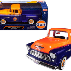 1955 Chevrolet 5100 Stepside Pickup Truck "Gulf" Dark Blue and Orange 1/24 Diecast Model Car by Motormax
