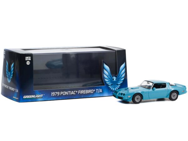 1979 Pontiac Firebird T/A Trans Am Atlantis Blue with Hood Phoenix 1/43 Diecast Model Car by Greenlight