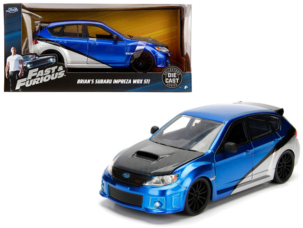 Brian's Subaru Impreza WRX STI Blue and Silver with Carbon Hood Fast & Furious Movie 1/24 Diecast Model Car by Jada