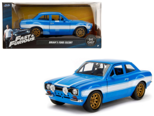 1970 Brian's Ford Escort Blue with White Stripes Fast & Furious Movie 1/24 Diecast Model Car by Jada