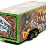 4-Wheel Enclosed Car Trailer Green with Graphics "Rat Fink: We Haul it All!" 1/64 Diecast Model by Auto World