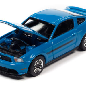 2012 Ford Mustang GT/CS Grabber Blue with Black Stripes "Modern Muscle" Limited Edition 1/64 Diecast Model Car by Auto World
