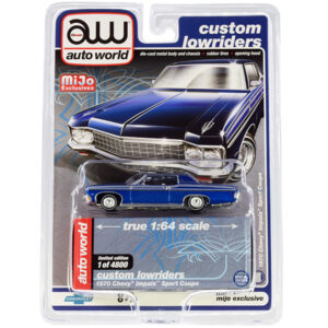 1970 Chevrolet Impala Sport Coupe Blue Metallic "Custom Lowriders" Limited Edition to 4800 pieces Worldwide 1/64 Diecast Model Car by Auto World