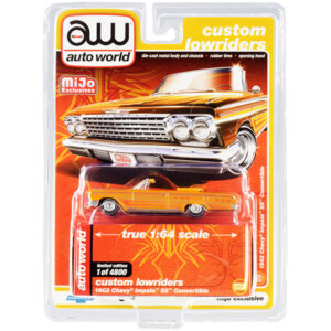 1962 Chevrolet Impala SS Convertible Yellow with Graphics "Custom Lowriders" Limited Edition to 4800 pieces Worldwide 1/64 Diecast Model Car by Auto World