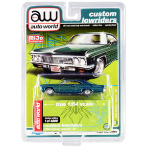 1966 Chevrolet Impala SS Blue Metallic with Graphics "Custom Lowriders" Limited Edition to 4800 pieces Worldwide 1/64 Diecast Model Car by Auto World