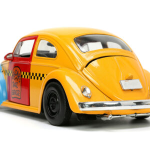 1959 Volkswagen Beetle Taxi Yellow and Blue "Oscar's Taxi Service" and Oscar the Grouch Diecast Figure "Sesame Street" "Hollywood Rides" Series 1/24 Diecast Model Car by Jada