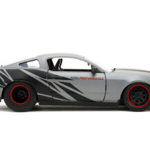2010 Ford Mustang GT Matt Gray Metallic with Black Graphics and Stripes "Ford Performance" "Bigtime Muscle" Series 1/24 Diecast Model Car by Jada