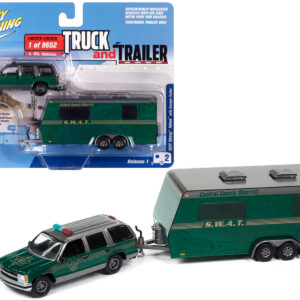 1997 Chevrolet Tahoe "Central County Sheriff" Emerald Green and Gray with "SWAT" Camper Trailer Limited Edition to 9652 pieces Worldwide "Truck and Trailer" Series 1/64 Diecast Model Car by Johnny Lightning