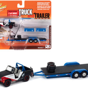 1966 Ford Bronco "Ford Performance" Black with Red and White Accents with Open Trailer Limited Edition to 9892 pieces Worldwide "Truck and Trailer" Series 1/64 Diecast Model Car by Johnny Lightning