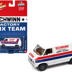 1976 Chevrolet G20 Van White with Stripes "Schwinn Factory BMX Team" "Pop Culture" 2023 Release 1 1/64 Diecast Model Car by Johnny Lightning