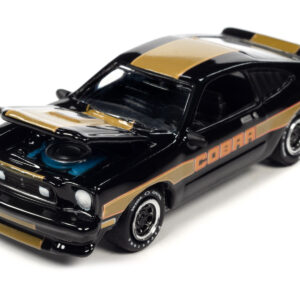 1978 Ford Mustang Cobra II Black with Gold Stripes "Classic Gold Collection" 2023 Release 1 Limited Edition to 4500 pieces Worldwide 1/64 Diecast Model Car by Johnny Lightning