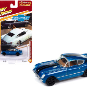 1954 Chevrolet Corvair Concept Car Bright Blue Metallic with Black Stripes "Classic Gold Collection" 2023 Release 2 Limited Edition to 2500 pieces Worldwide 1/64 Diecast Model Car by Johnny Lightning