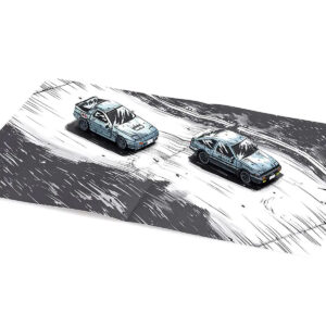 "Initial D" 3 Car Set with Manga-Style Display Backgrounds 1/64 Diecast Model Cars by Kyosho