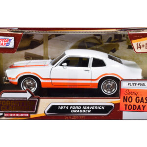 1974 Ford Maverick Grabber White with Orange Stripes "Forgotten Classics" Series 1/24 Diecast Model Car by Motormax