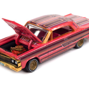 1964 Chevrolet Impala Lowrider Pink with Graphics and Pink Interior "Racing Champions Mint 2023" Release 1 Limited Edition to 3388 pieces Worldwide 1/64 Diecast Model Car by Racing Champions