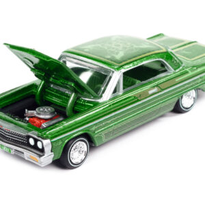 1964 Chevrolet Impala Lowrider Green Metallic with Graphics and Green Interior "Racing Champions Mint 2023" Release 1 Limited Edition to 3388 pieces Worldwide 1/64 Diecast Model Car by Racing Champions