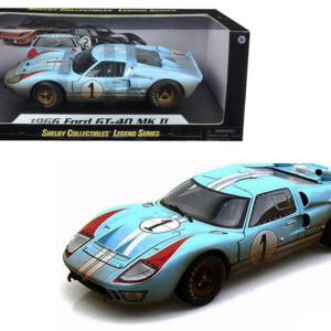 1966 Ford GT-40 MK II #1 Light Blue Miles - Hulme Le Mans (Dirty Version) 1/18 Diecast Model Car by Shelby Collectibles
