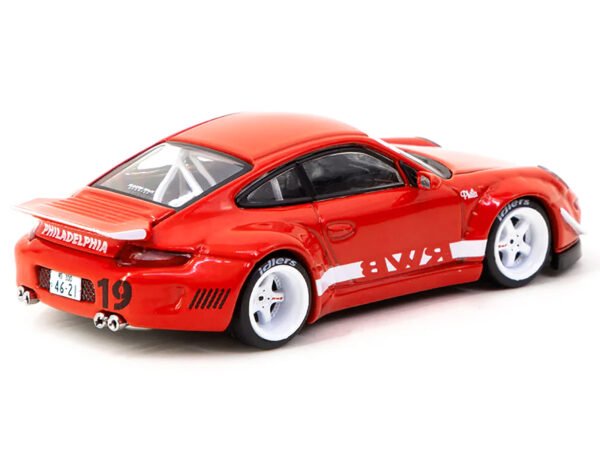 RWB 997 Red with White Stripes and Wheels "Philadelphia" "Hobby64" Series 1/64 Diecast Model Car by Tarmac Works