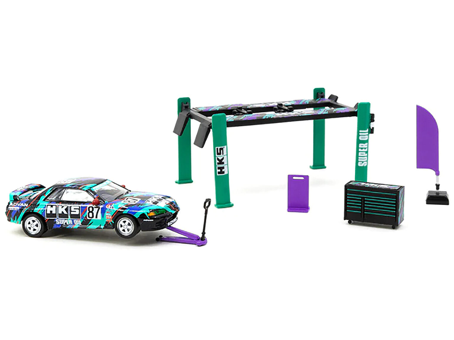 "HKS" Garage Tools Set of 5 pieces with Stickers "Collab64" Series for 1/64 Model Cars by Tarmac Works