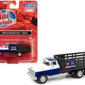 1960 Ford Stake Bed Truck "Chevron" Blue and White 1/87 (HO) Scale Model Car by Classic Metal Works