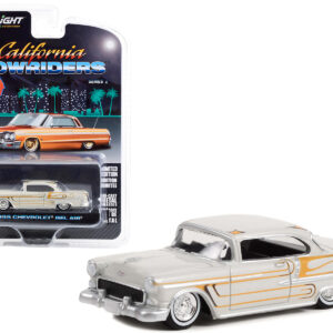 1955 Chevrolet Bel Air Custom Light Gray Metallic and Gold Graphics "California Lowriders" Series 2 1/64 Diecast Model Car by Greenlight