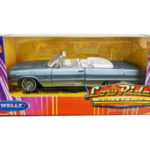 1963 Chevrolet Impala Convertible Lowrider Light Blue Metallic with White Interior "Low Rider Collection" 1/24 Diecast Model Car by Welly