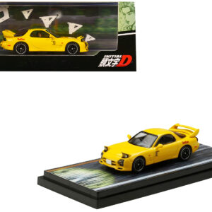 Mazda RX-7 (FD3S) RHD (Right Hand Drive) Yellow "RedSuns" with Keisuke Takahashi Driver Figure "Initial D" (1995-2013) Manga 1/64 Diecast Model Car by Hobby Japan