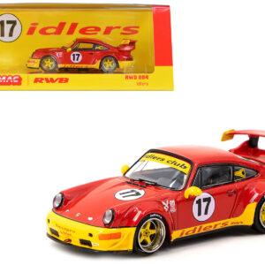 RWB 964 #17 Red with Yellow Stripes and Wheels "Idlers" "Hobby64" Series 1/64 Diecast Model Car by Tarmac Works