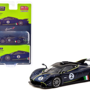 Pagani Huayra R #2 Blu Avio Blue Metallic with Black Top "Global64" Series 1/64 Diecast Model by Tarmac Works