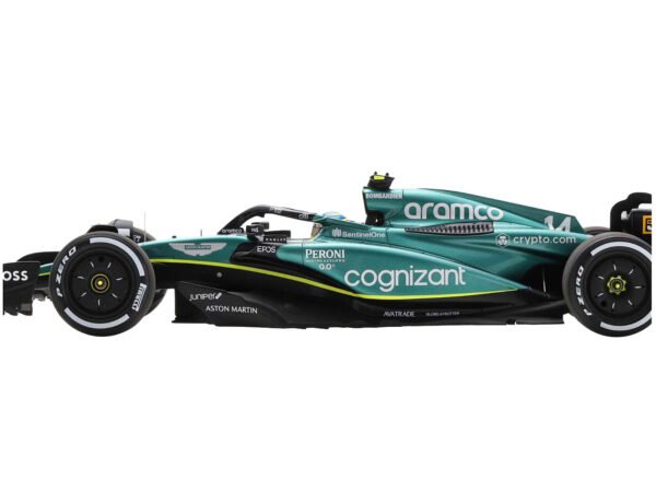 Aston Martin AMR23 #14 Fernando Alonso Aramco-Cognizant 3rd Place Formula One F1 Bahrain GP (2023) with Acrylic Display Case 1/18 Model Car by Spark