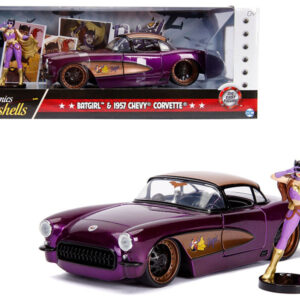 1957 Chevrolet Corvette Purple With Batgirl Diecast Figurine Dc Comics Bombshells" Series 1/24 Diecast Model Car By Jada"""