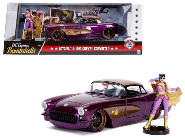 1957 Chevrolet Corvette Purple With Batgirl Diecast Figurine Dc Comics Bombshells" Series 1/24 Diecast Model Car By Jada"""