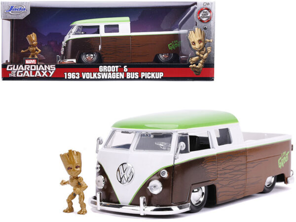 1963 Volkswagen Bus Pickup Truck With Groot Diecast Figurine Guardians Of The Galaxy" ""Marvel"" Series 1/24 Diecast Model Car By Jada""" - Image 2