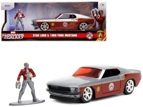 1969 Ford Mustang Silver Metallic and Dark Red and Star Lord Diecast Figure "Marvel Guardians of the Galaxy" "Hollywood Rides" Series 1/32 Diecast Model Car by Jada - Image 4