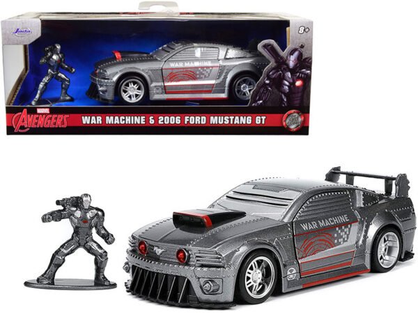 2006 Ford Mustang Gt Gray Metallic And War Machine Diecast Figurine Avengers" ""Marvel"" Series ""Hollywood Rides"" Series 1/32 Diecast Model Car By Jada""" - Image 2