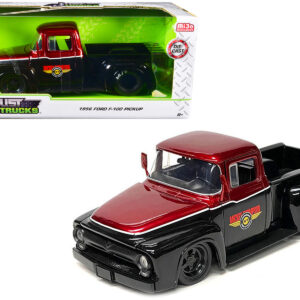 1956 Ford F-100 Pickup Truck Mickey Thompson Performance Tires & Wheels Black and Red Metallic Just Trucks Series 1/24 Diecast Model Car by Jada