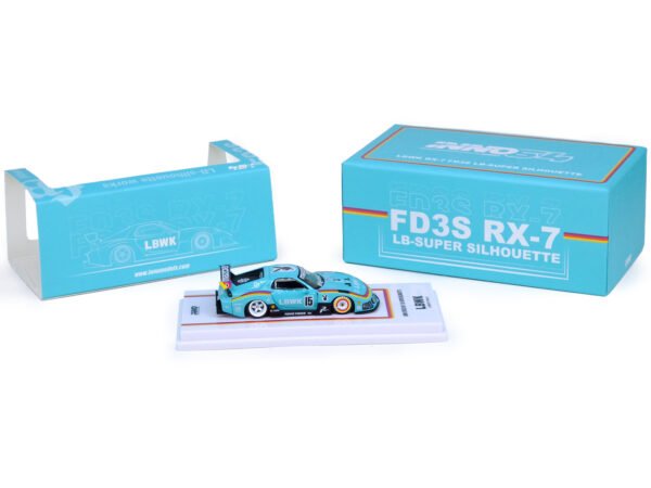 Mazda RX7 (FD3S) LB-Super-Silhouette RHD (Right Hand Drive) #15 Light Blue with Stripes 1/64 Diecast Model Car by Inno Models