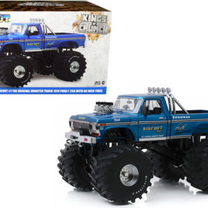 1974 Ford F-250 Ranger XLT Monster Truck with 66-Inch Tires Blue "Bigfoot #1" "Kings of Crunch" Series 1/18 Diecast Model Car by Greenlight