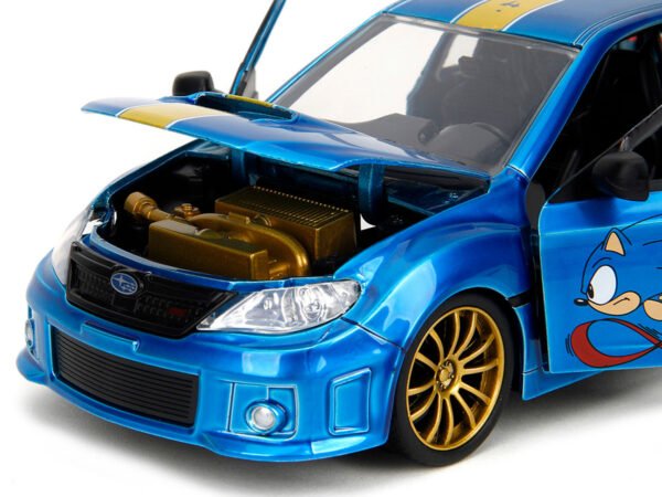 2012 Subaru Impreza WRX STI Blue Metallic with Graphics and Sonic The Hedgehog Diecast Figure "Sonic The Hedgehog" "Hollywood Rides" Series 1/24 Diecast Model Car by Jada - Image 3