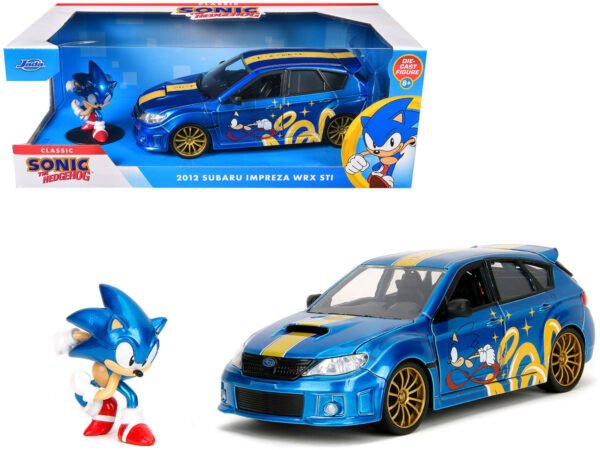 2012 Subaru Impreza WRX STI Blue Metallic with Graphics and Sonic The Hedgehog Diecast Figure "Sonic The Hedgehog" "Hollywood Rides" Series 1/24 Diecast Model Car by Jada - Image 5