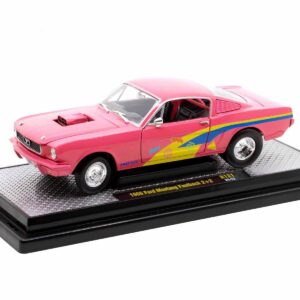 1966 Ford Mustang Fastback 2+2 Pink with Blue and Yellow Stripes "Pro Street" Limited Edition to 6250 pieces Worldwide 1/24 Diecast Model Car by M2 Machines