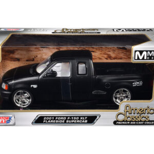 2001 Ford F-150 XLT Flareside Supercab Pickup Truck Matt Black with White Interior "Maxx Design" "American Classics" Series 1/24 Diecast Model Car by Motormax