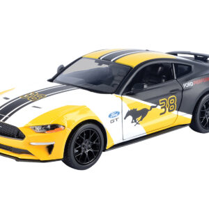 2018 Ford Mustang GT #38 White and Matt Black with Yellow Graphics "GT Racing" Series 1/24 Diecast Model Car by Motormax