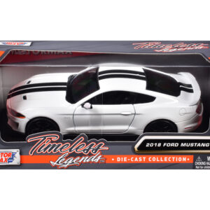 2018 Ford Mustang GT 5.0 White with Black Stripes "Timeless Legends" Series 1/24 Diecast Model Car by Motormax