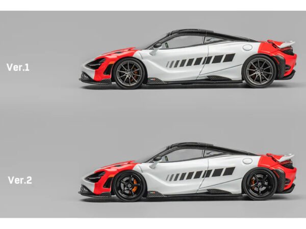 McLaren 765LT White and Red with Black Top and Extra Wheels 1/64 Diecast Model Car by CM Models