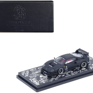 LBWK (Liberty Walk) F40 Matt Black with Graphics "Hong Kong Toycar Salon 2023 Special Edition" 1/64 Diecast Model Car by Inno Models