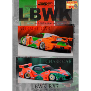 Mazda RX7 (FD3S) LB-Super-Silhouette RHD (Right Hand Drive) #55 Green and Orange with Graphics "Tokyo Auto Salon 2024 - Malaysia Diecast Expo 2024" 1/64 Diecast Model Car by Inno Models