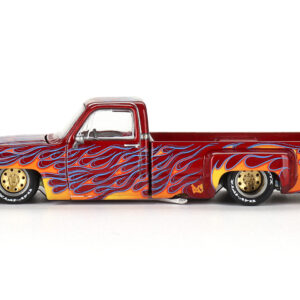 Chevrolet Silverado Dually Pickup Truck "On Fire V1" Red Metallic with Flames and Red Interior (Designed by Jun Imai) "Kaido House" Special 1/64 Diecast Model Car by Mini GT