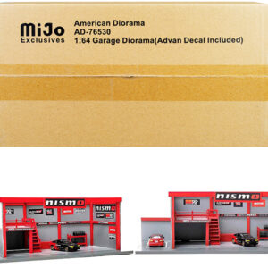 "Garage Diorama Advan" Diorama with Decals for 1/64 Scale Models by American Diorama