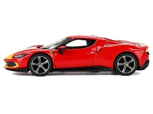 Ferrari 296 GTB Assetto Fiorano Rosso Corsa Red with Yellow Stripes 1/64 Diecast Model Car by BBR